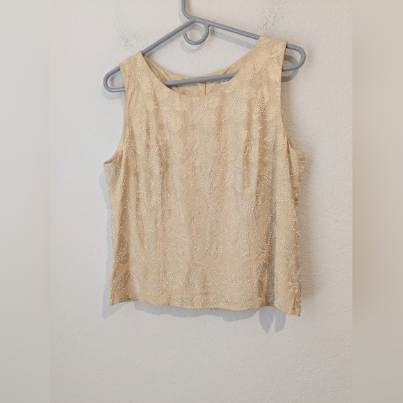 Banana Republic Vintage 90s Gold Beaded Silk Sleeveless Button Back Top Dainty - Picture 3 of 9